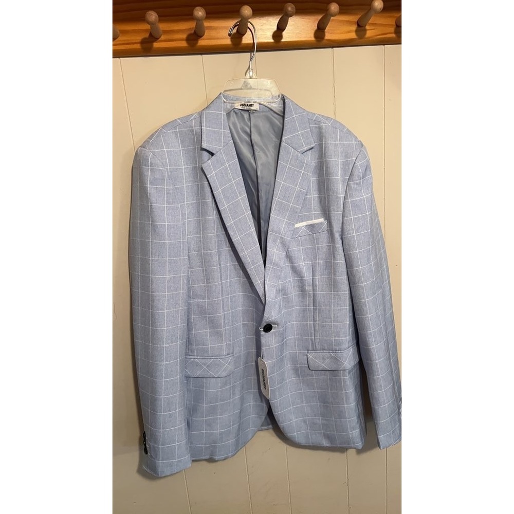 COOFANDY Men's Light Blue Checkered Blazer